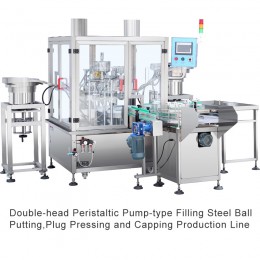 Double-head Peristaltic Pump-type Filling Steel Ball Putting,Plug Pressing and Capping Production Line